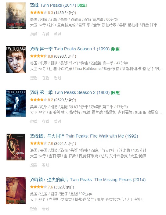 双峰+双峰镇/Twin Peaks 电影+剧集 大合集[影：与火同行+遗失的碎片+ 视：第一季+第二季+第三季] | 大卫·  ...